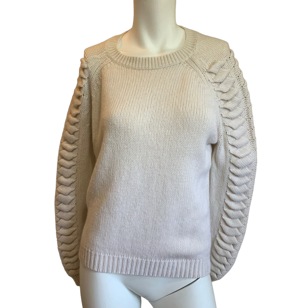 Zoe Jordan Cream Cashmere Wool Blend Crew Neck Cable Knit Design Arms sz S/M